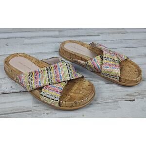 STUART WEITZMAN Roza Sport Raffia Slides W/Multi Colored Straps Women's Size 9B